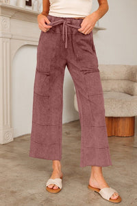 Mineral Wash High Waist Raw Hem Pants - Blu Lotus Boutique