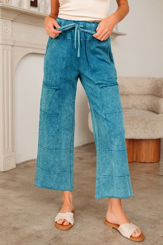 Mineral Wash High Waist Raw Hem Pants - Blu Lotus Boutique
