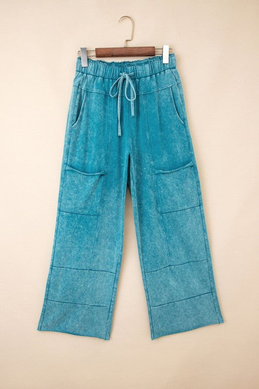 Mineral Wash High Waist Raw Hem Pants - Blu Lotus Boutique