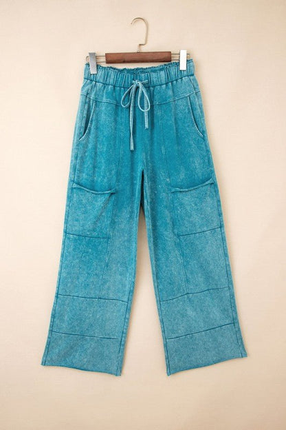 Mineral Wash High Waist Raw Hem Pants - Blu Lotus Boutique