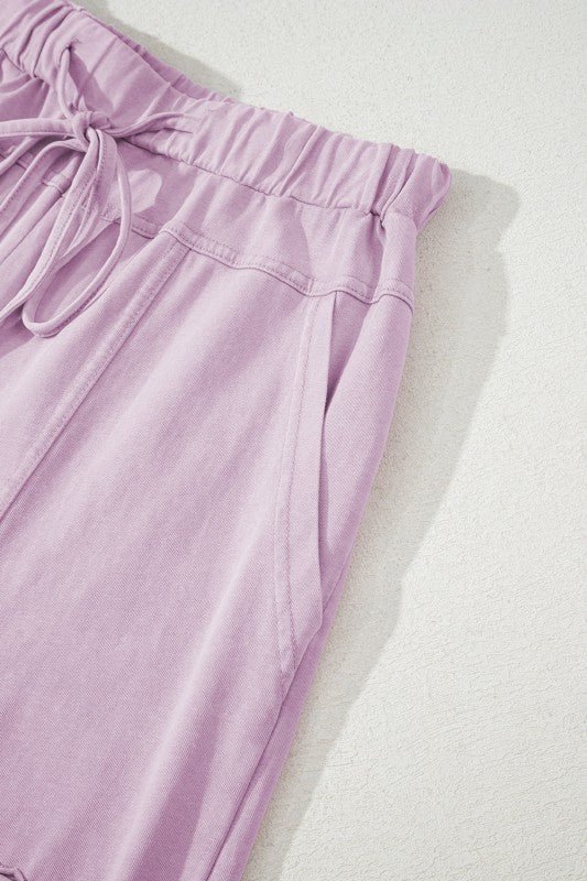 Mineral Wash Reverse Seam Drawstring Elastic Waist - Blu Lotus Boutique