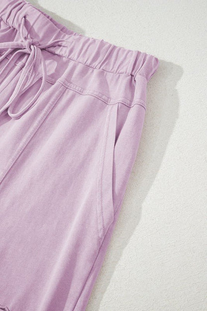 Mineral Wash Reverse Seam Drawstring Elastic Waist - Blu Lotus Boutique