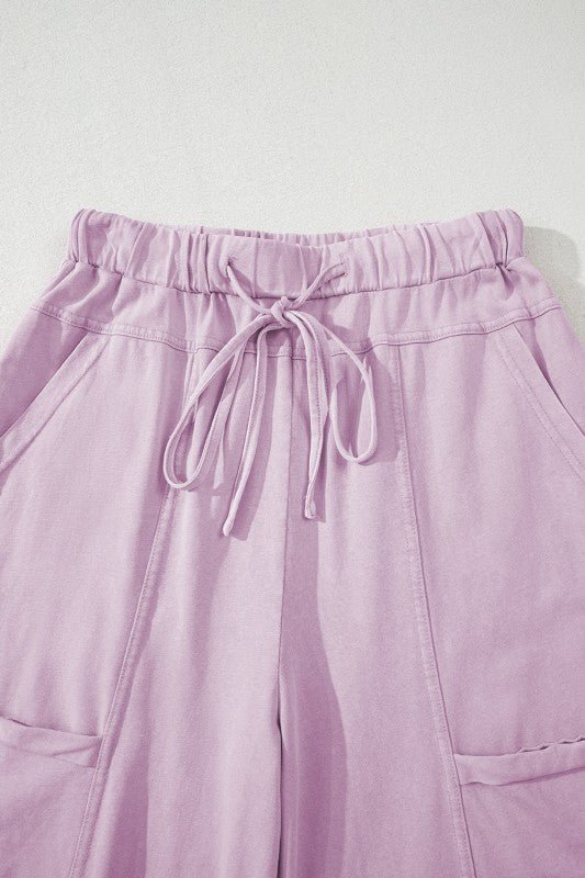 Mineral Wash Reverse Seam Drawstring Elastic Waist - Blu Lotus Boutique