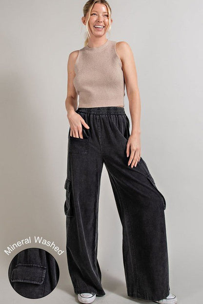 Mineral Washed Cargo Pants - Blu Lotus Boutique