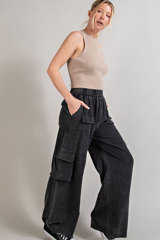 Mineral Washed Cargo Pants - Blu Lotus Boutique