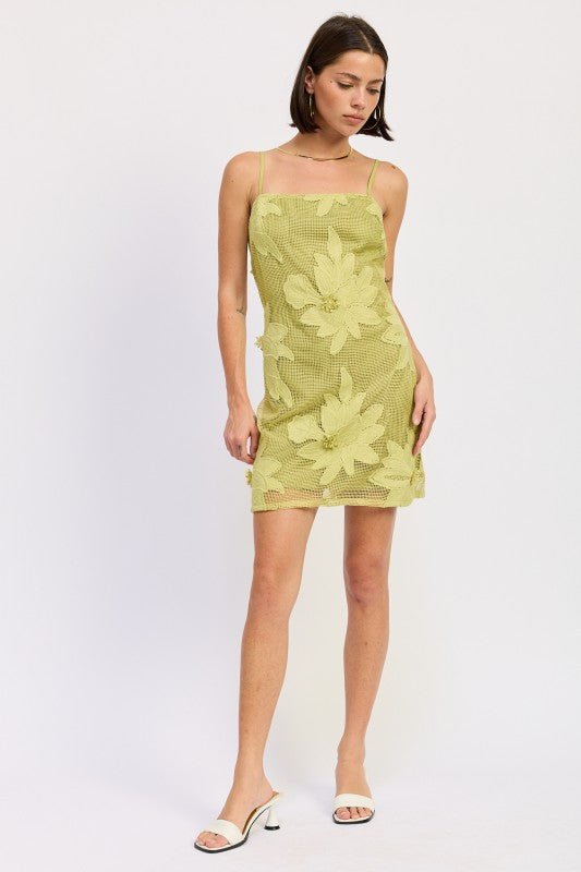 MINI FLORAL APPLIQUE DRESS - Blu Lotus Boutique