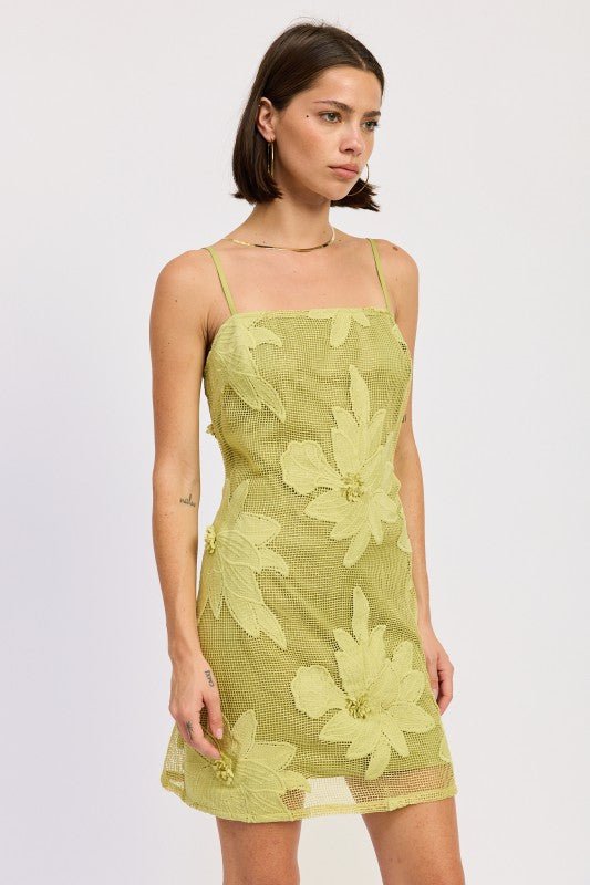 MINI FLORAL APPLIQUE DRESS - Blu Lotus Boutique