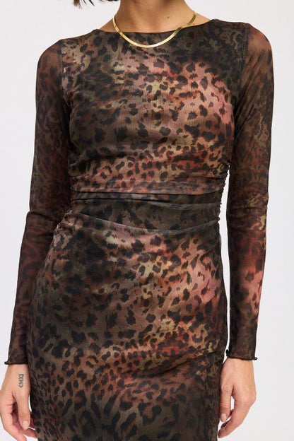 MINI OPEN BACK MESH ANIMAL PRINT DRESS - Blu Lotus Boutique