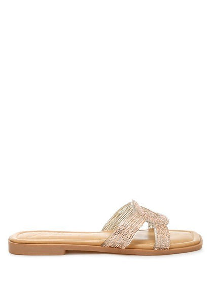 Minople Rhinestones Embellished Flat Sandals - Blu Lotus Boutique