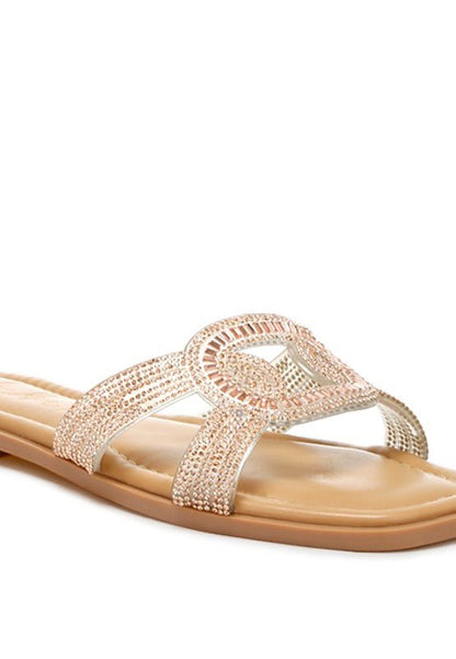 Minople Rhinestones Embellished Flat Sandals - Blu Lotus Boutique