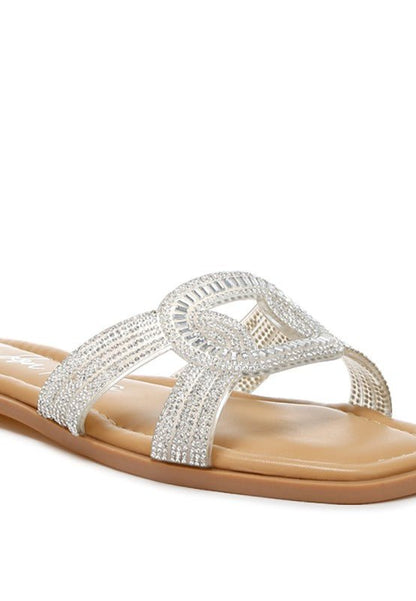 Minople Rhinestones Embellished Flat Sandals - Blu Lotus Boutique
