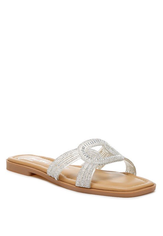 Minople Rhinestones Embellished Flat Sandals - Blu Lotus Boutique