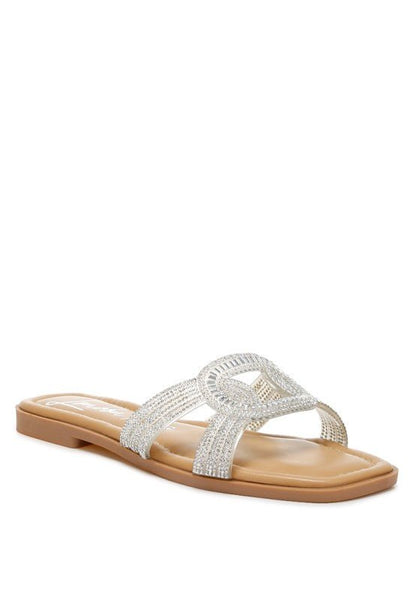 Minople Rhinestones Embellished Flat Sandals - Blu Lotus Boutique