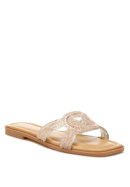 Minople Rhinestones Embellished Flat Sandals - Blu Lotus Boutique