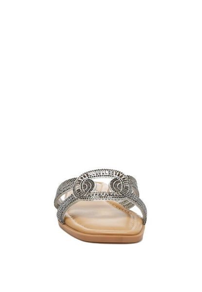 Minople Rhinestones Embellished Flat Sandals - Blu Lotus Boutique
