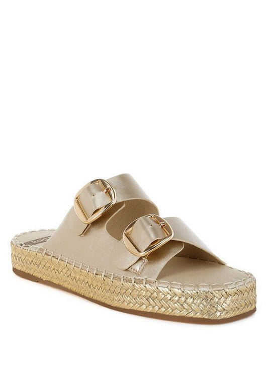 Miova Metallic Buckle Detail Espadrille Flatforms - Blu Lotus Boutique