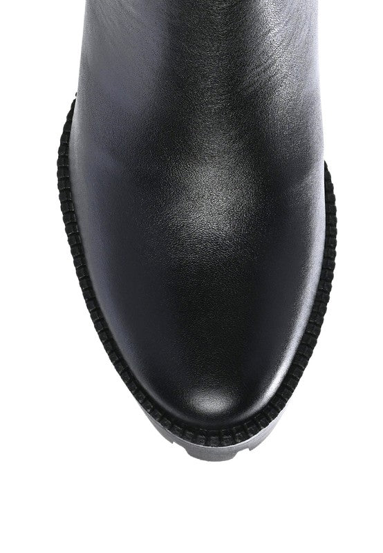 MISTRESS HIGH BLOCK HEELED CHUNKY LEATHER BOOT - Blu Lotus Boutique