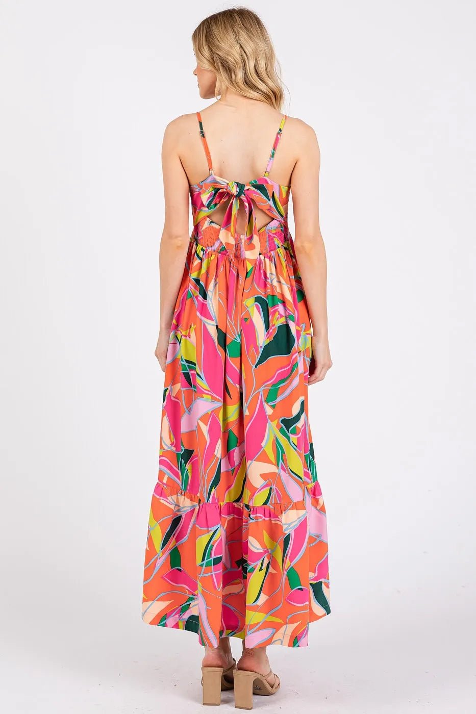 Mittoshop Multicolor Leaf Print Tie Back Maxi Dress - Blu Lotus Boutique