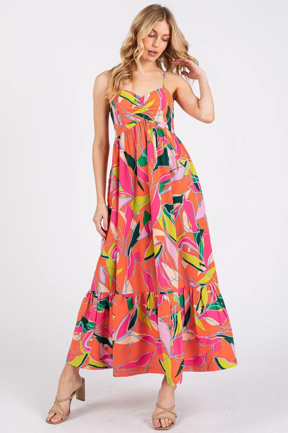 Mittoshop Multicolor Leaf Print Tie Back Maxi Dress - Blu Lotus Boutique