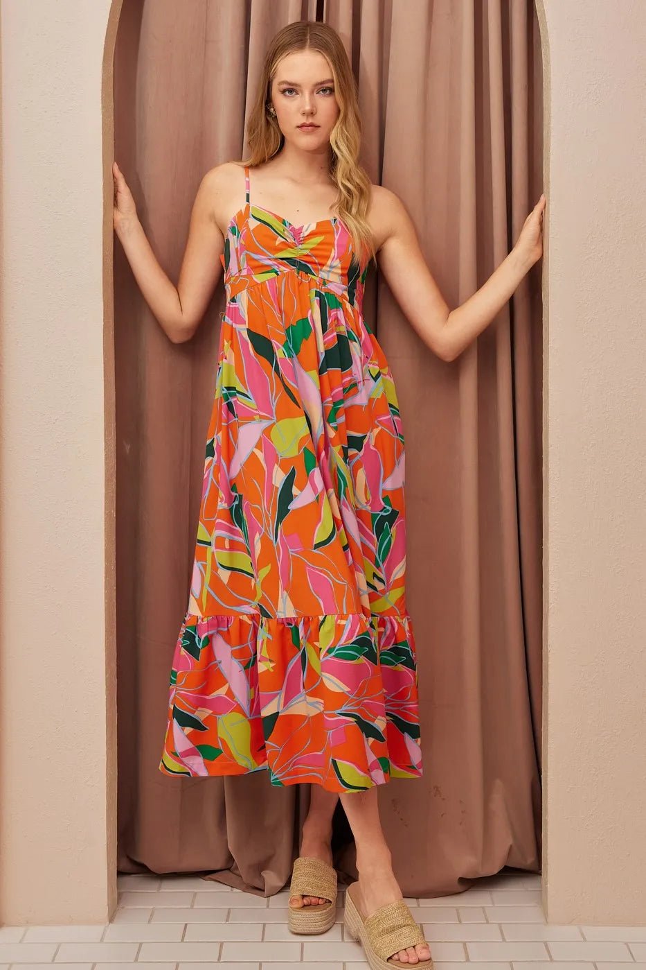 Mittoshop Multicolor Leaf Print Tie Back Maxi Dress - Blu Lotus Boutique