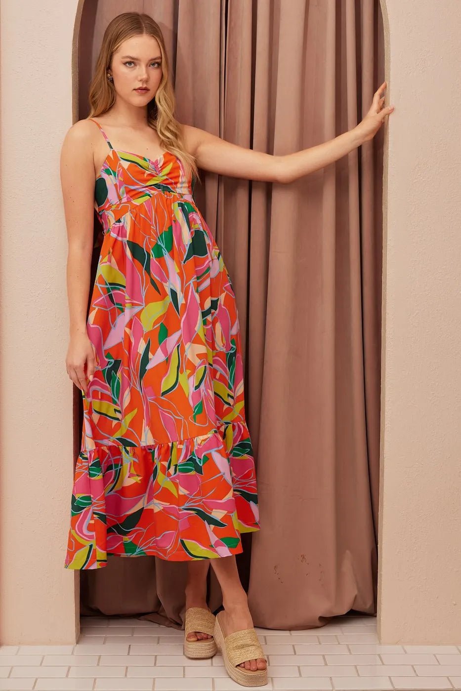 Mittoshop Multicolor Leaf Print Tie Back Maxi Dress - Blu Lotus Boutique