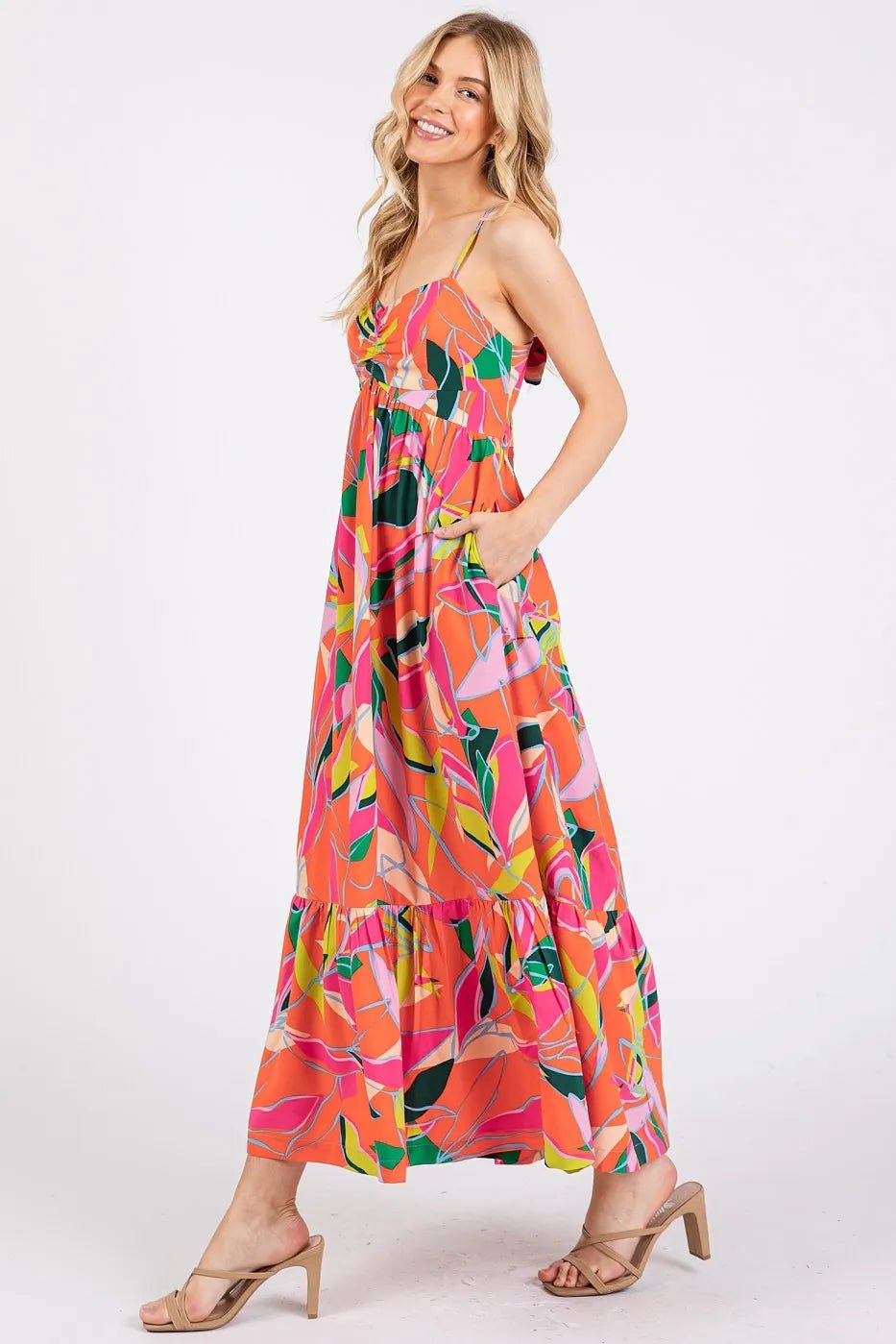 Mittoshop Multicolor Leaf Print Tie Back Maxi Dress - Blu Lotus Boutique