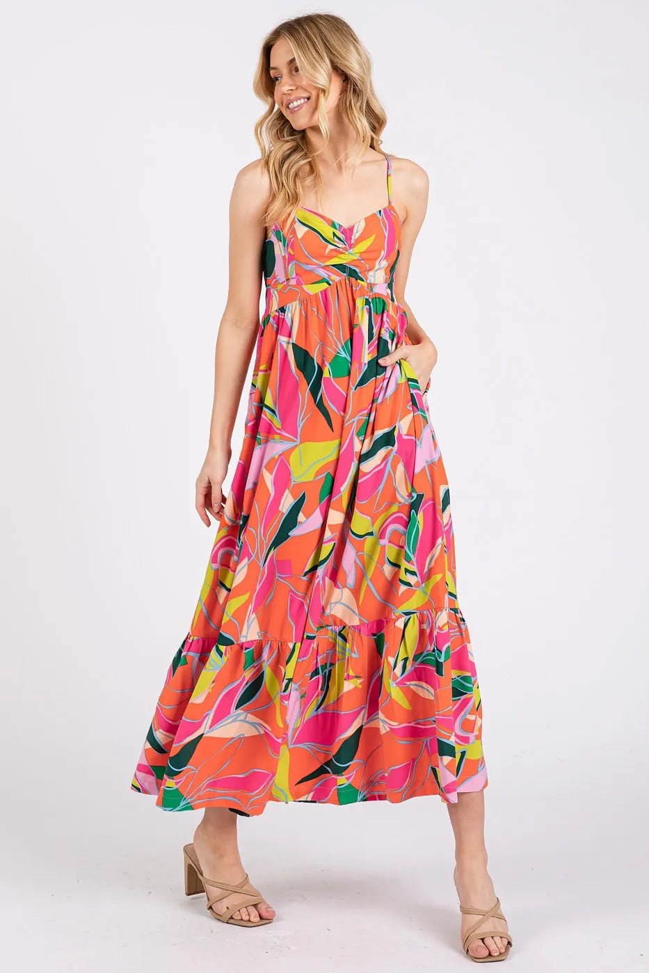 Mittoshop Multicolor Leaf Print Tie Back Maxi Dress - Blu Lotus Boutique
