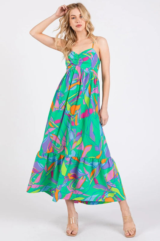 Mittoshop Multicolor Leaf Print Tie Back Maxi Dress - Blu Lotus Boutique