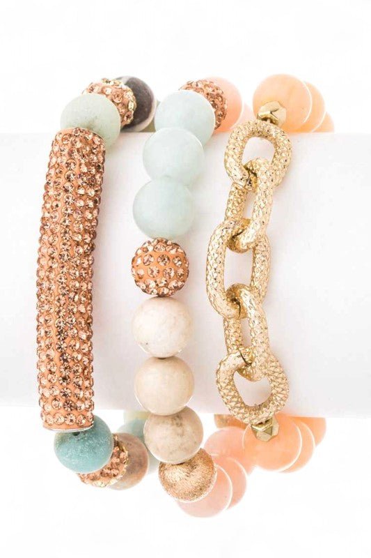 Mix Media Crystal Beads Stretch Bracelet Set - Blu Lotus Boutique