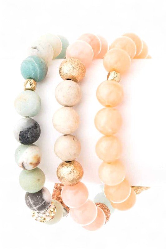 Mix Media Crystal Beads Stretch Bracelet Set - Blu Lotus Boutique