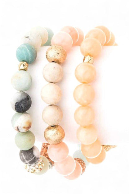 Mix Media Crystal Beads Stretch Bracelet Set - Blu Lotus Boutique