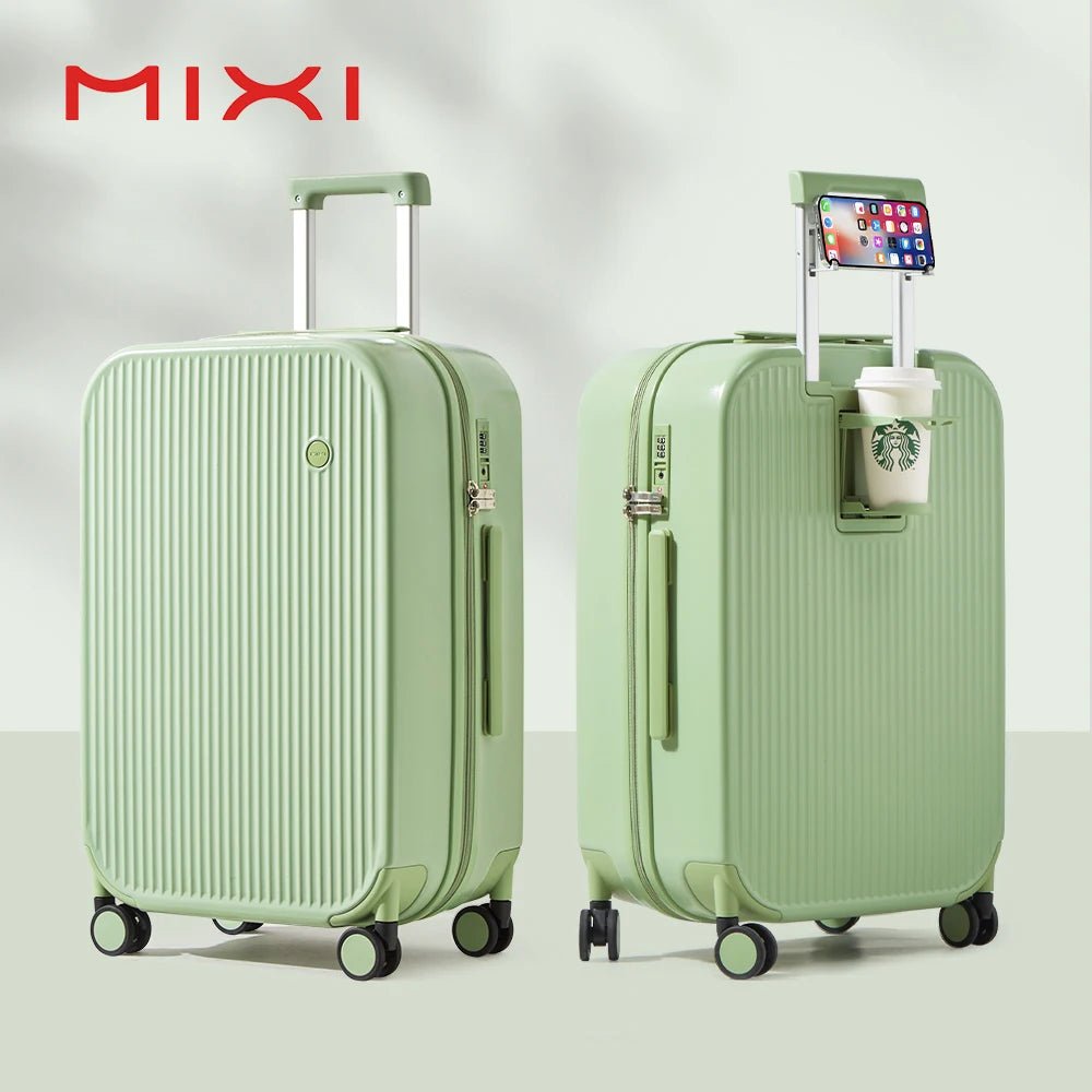 Mixi 2024 New Design Suitcase Carry On Luggage with Cup Phone Holder Hard Shell Rolling Luggage PC Spinner Wheels Trolley Case - Blu Lotus Boutique