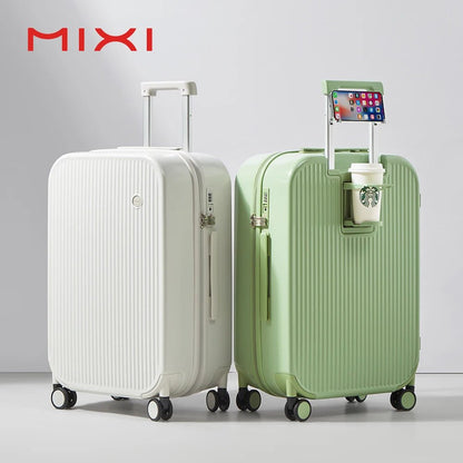 Mixi 2024 New Design Suitcase Carry On Luggage with Cup Phone Holder Hard Shell Rolling Luggage PC Spinner Wheels Trolley Case - Blu Lotus Boutique