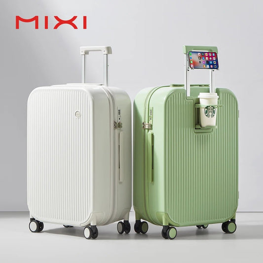 Mixi 2024 New Design Suitcase Carry On Luggage with Cup Phone Holder Hard Shell Rolling Luggage PC Spinner Wheels Trolley Case - Blu Lotus Boutique