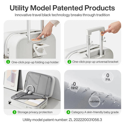 Mixi 2024 New Design Suitcase Carry On Luggage with Cup Phone Holder Hard Shell Rolling Luggage PC Spinner Wheels Trolley Case - Blu Lotus Boutique