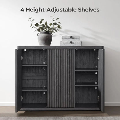 Modern 46.6" Wide Buffet Cabinet with 3 Doors, Storage, and Fluted Design for Media Console and Sideboard Use - Blu Lotus Boutique