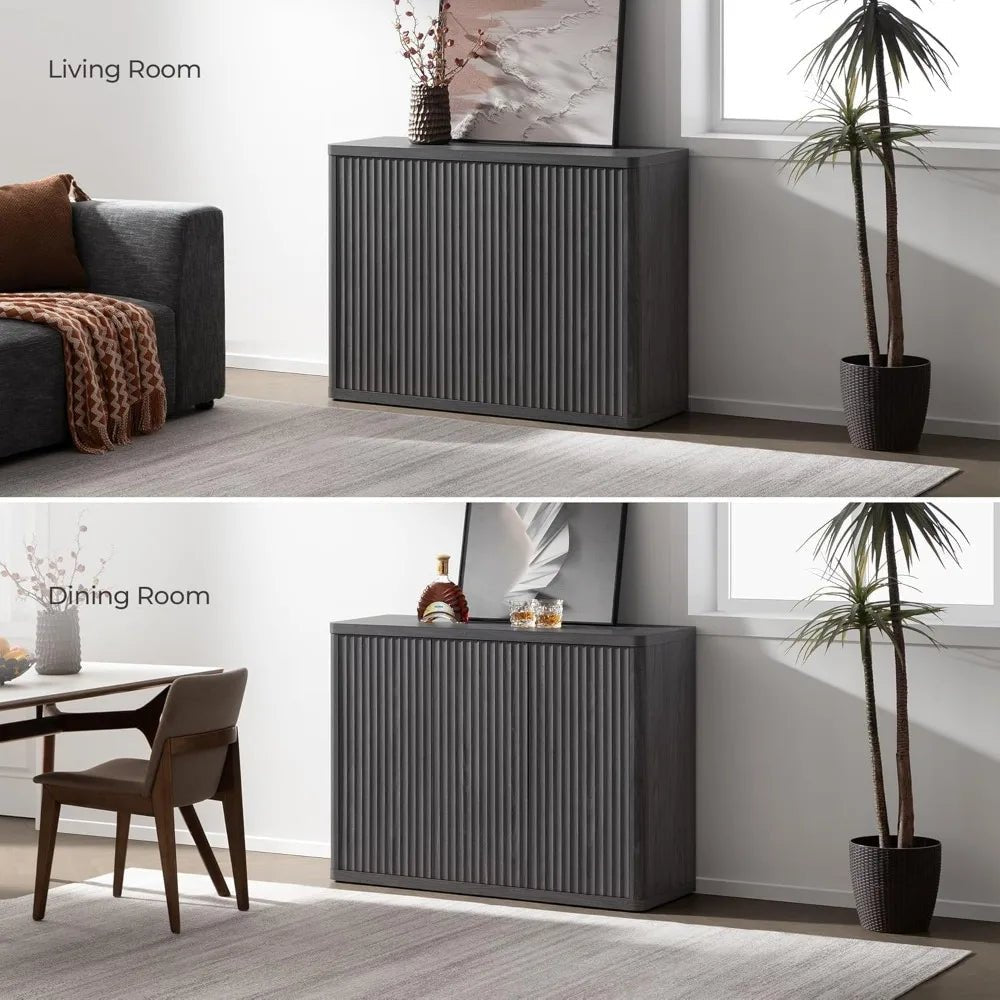 Modern 46.6" Wide Buffet Cabinet with 3 Doors, Storage, and Fluted Design for Media Console and Sideboard Use - Blu Lotus Boutique