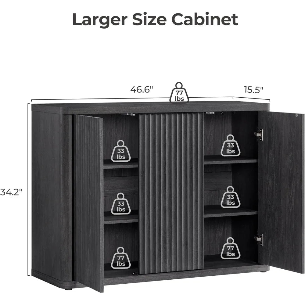 Modern 46.6" Wide Buffet Cabinet with 3 Doors, Storage, and Fluted Design for Media Console and Sideboard Use - Blu Lotus Boutique