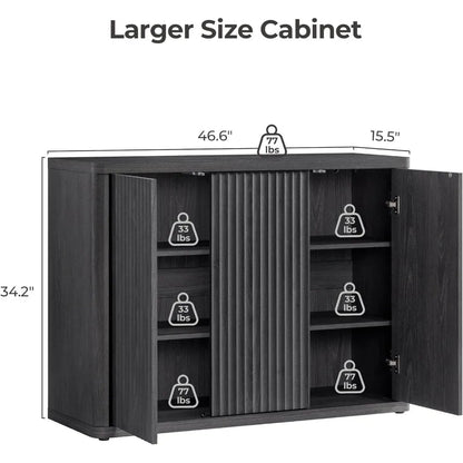 Modern 46.6" Wide Buffet Cabinet with 3 Doors, Storage, and Fluted Design for Media Console and Sideboard Use - Blu Lotus Boutique