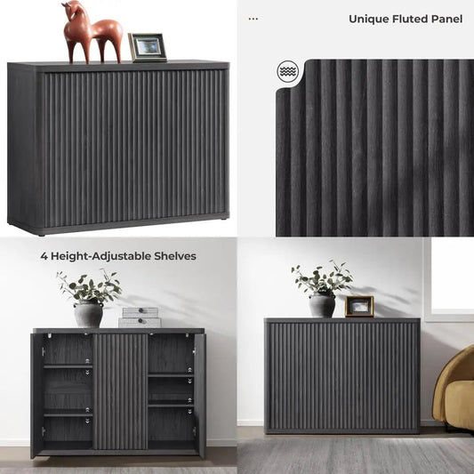 Modern 46.6" Wide Buffet Cabinet with 3 Doors, Storage, and Fluted Design for Media Console and Sideboard Use - Blu Lotus Boutique