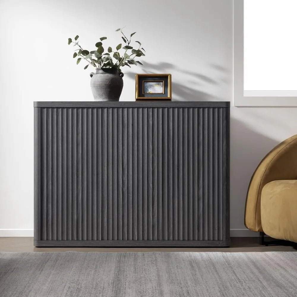 Modern 46.6" Wide Buffet Cabinet with 3 Doors, Storage, and Fluted Design for Media Console and Sideboard Use - Blu Lotus Boutique