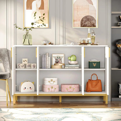 Modern Storage Cabinet, 59 Inch Console Buffet Cabinet Sideboard with 4 Doors & Gold Metal Base for Dining Room, Living Room - Blu Lotus Boutique
