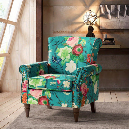 Modern Wingback Accent Chair With Wood Legs & Removable Cushion, Stadium Seats For Sports Fields, Sport Event, Comfy Upholstered Armchair With Nailhead Trim, Floral Pattern Sofa Chair For Bedroom Living Room, Floral - Blu Lotus Boutique