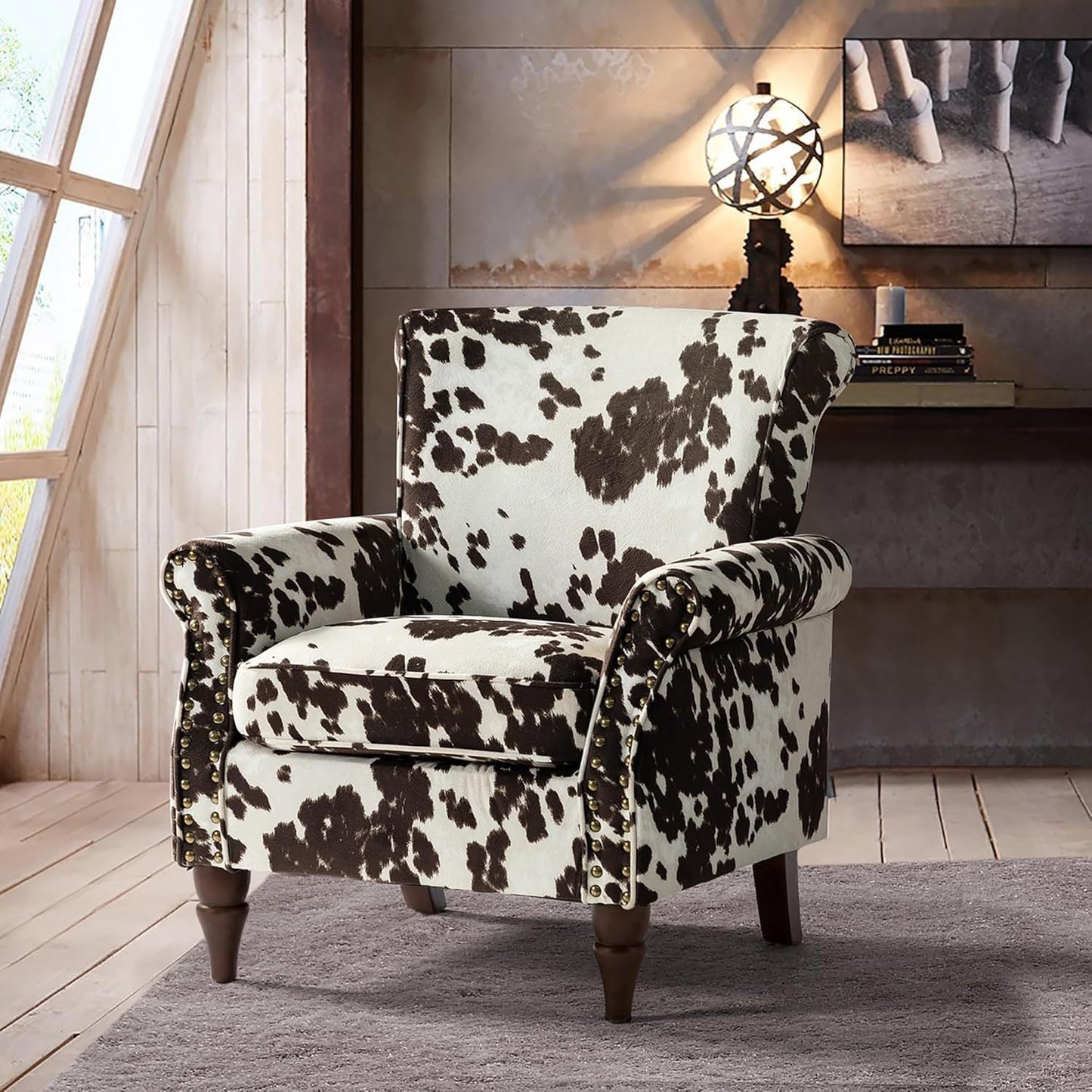 Modern Wingback Accent Chair With Wood Legs & Removable Cushion, Stadium Seats For Sports Fields, Sport Event, Comfy Upholstered Armchair With Nailhead Trim, Floral Pattern Sofa Chair For Bedroom Living Room, Floral - Blu Lotus Boutique