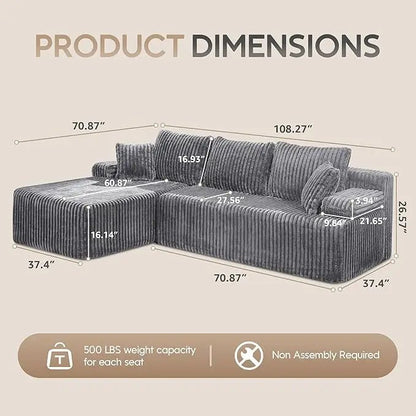 Modular L - Shaped 3 - Seat Sectional | Memory Foam with Deep Seating & Storage Modules | Living Room Sofa - Blu Lotus Boutique