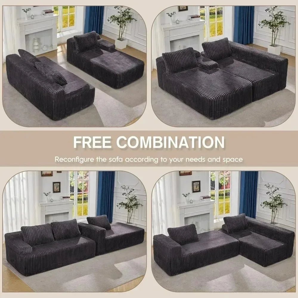 Modular L - Shaped 3 - Seat Sectional | Memory Foam with Deep Seating & Storage Modules | Living Room Sofa - Blu Lotus Boutique