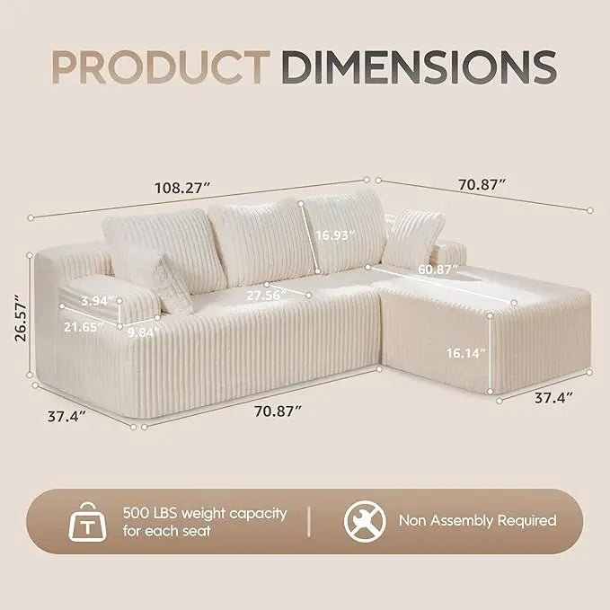 Modular L - Shaped 3 - Seat Sectional | Memory Foam with Deep Seating & Storage Modules | Living Room Sofa - Blu Lotus Boutique