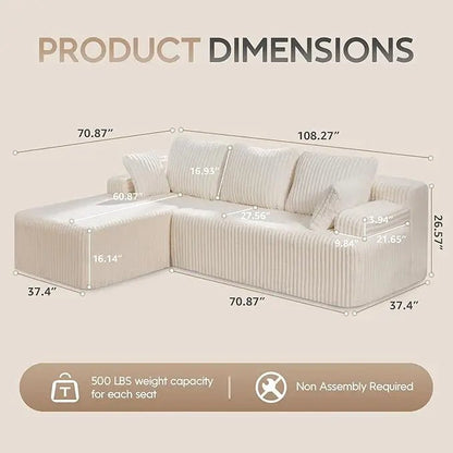 Modular L - Shaped 3 - Seat Sectional | Memory Foam with Deep Seating & Storage Modules | Living Room Sofa - Blu Lotus Boutique