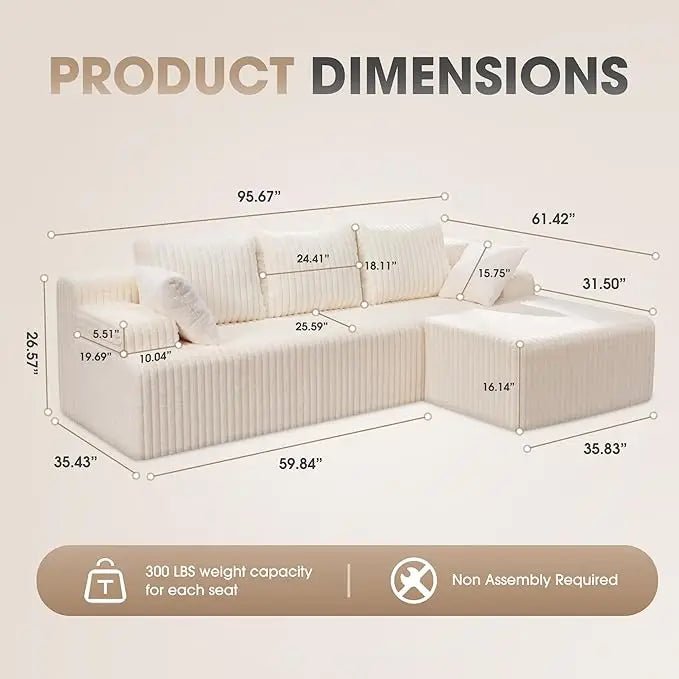 Modular L - Shaped 3 - Seat Sectional | Memory Foam with Deep Seating & Storage Modules | Living Room Sofa - Blu Lotus Boutique