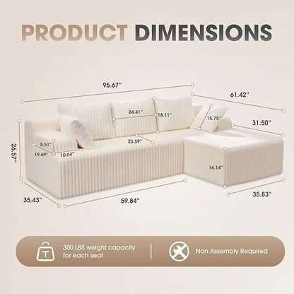 Modular L - Shaped 3 - Seat Sectional | Memory Foam with Deep Seating & Storage Modules | Living Room Sofa - Blu Lotus Boutique